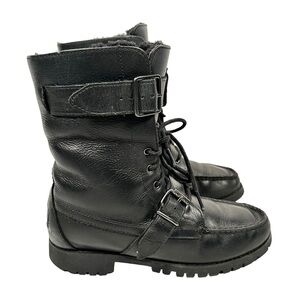 RALPH LAUREN Zacha Shearling-Lined Leather Moto boots